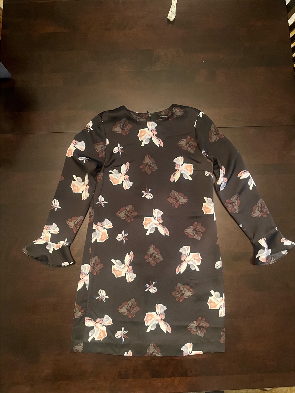 Banana Republic Floral Bell Sleeve Shift Dress in Brown & Pink Size 0P